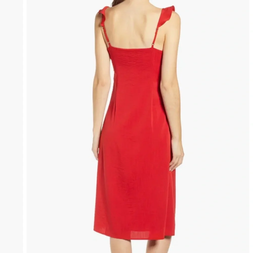 Lira Ash Dress Ruffle Sleeveless Red Flowey Midi Dress sz S EUC